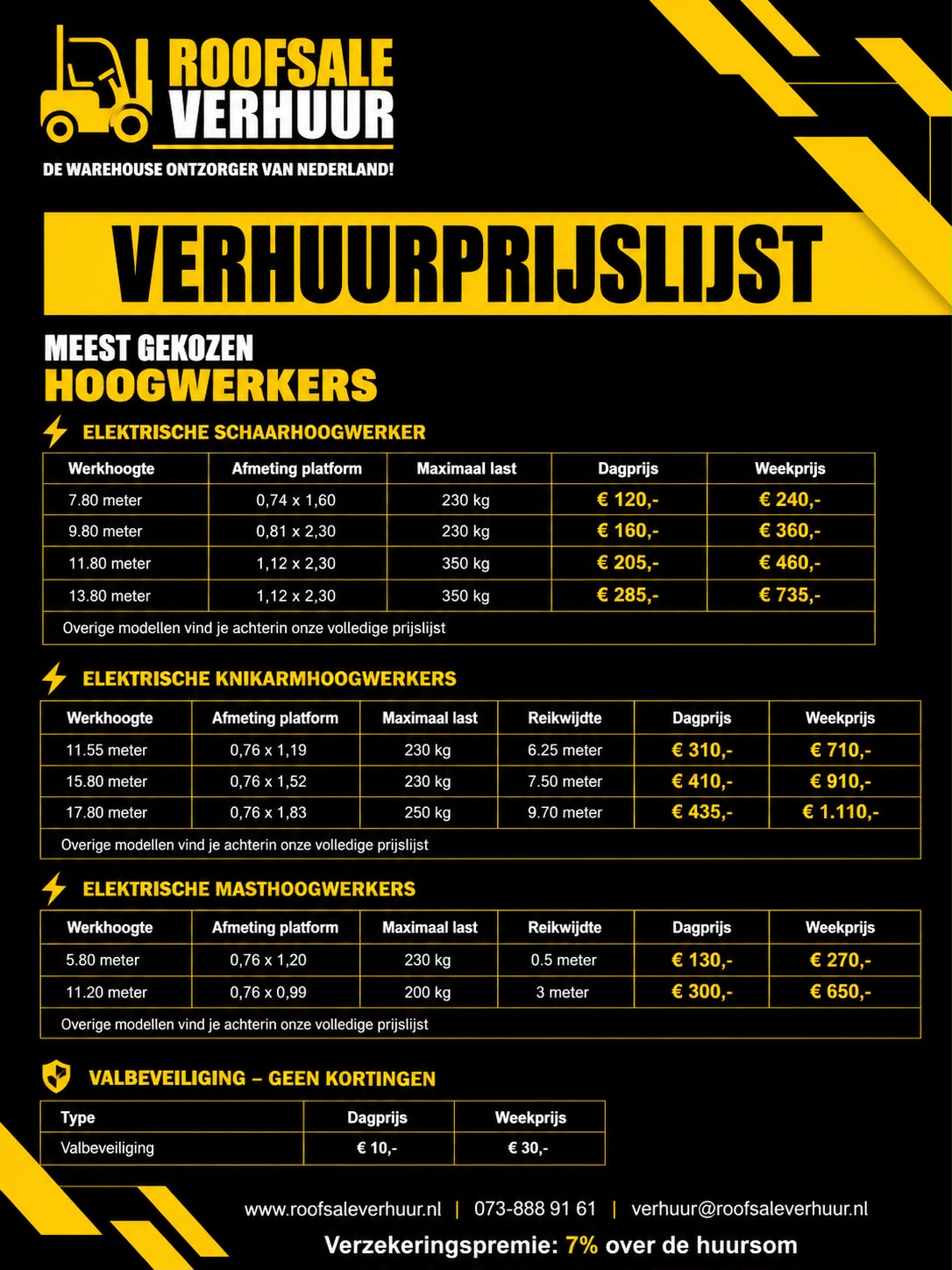 prijslijst roofsale verhuur